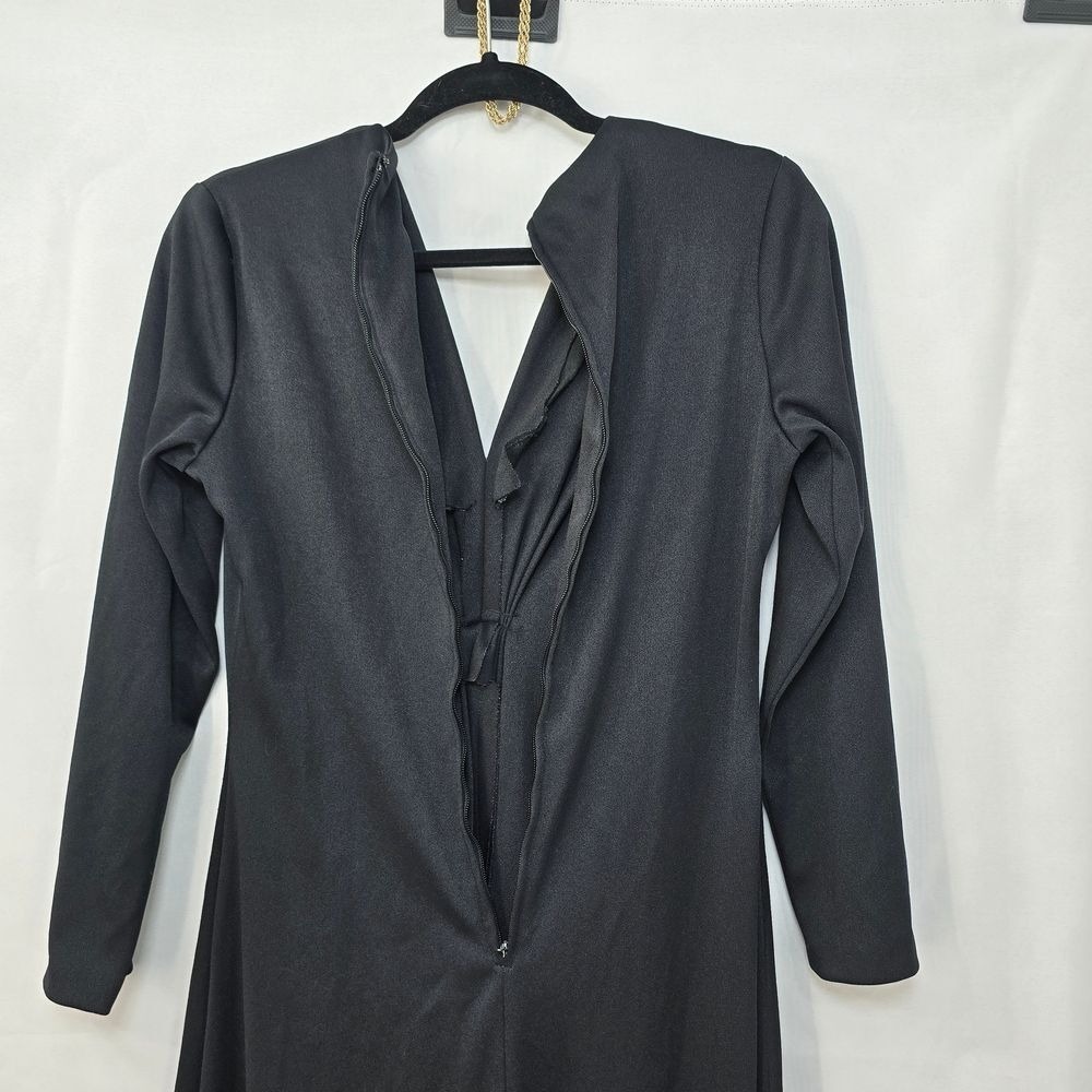 Vintage Black Draped Evening Dress Knotted Detail Size 12 Maxi Party Gothic Core - Picture 11 of 13